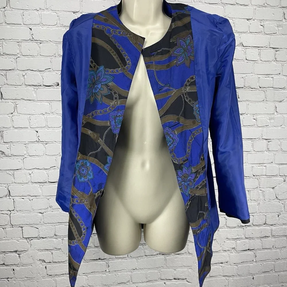 VTG Khanitha Floral 100% Thai Silk Lightweight Padded Blazer Size 36 US Small S